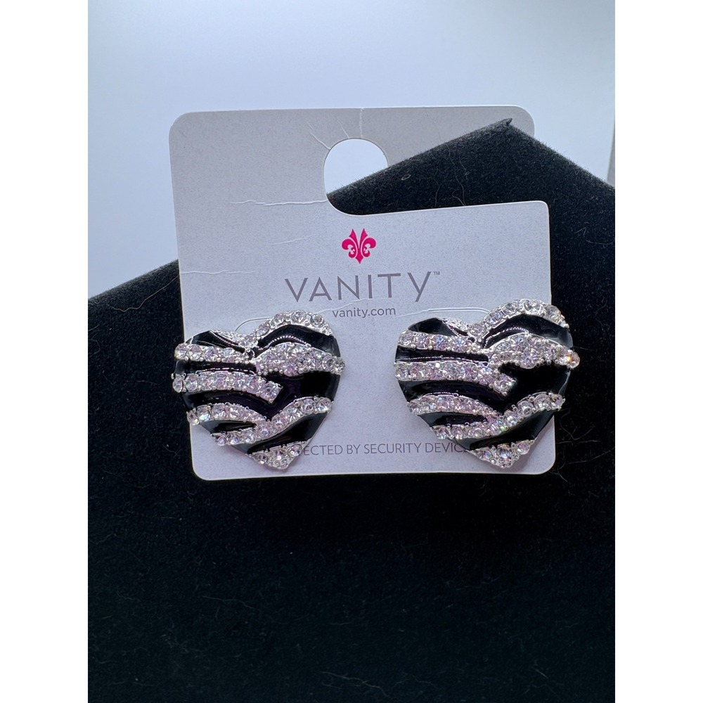 Vanity Black and Silver Heart Earrings - New